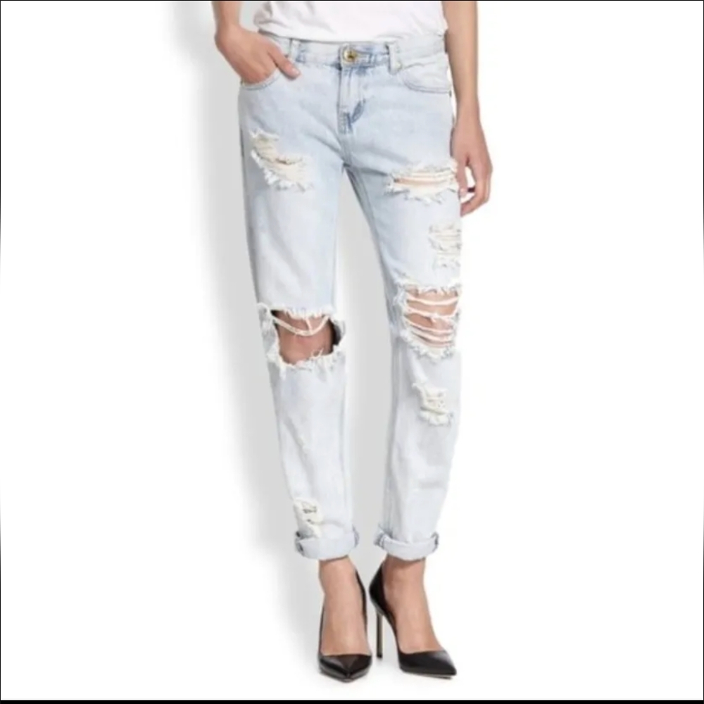One Teaspoon Awesome Baggies Distressed Medium Rise Light Wash Jeans Size 26